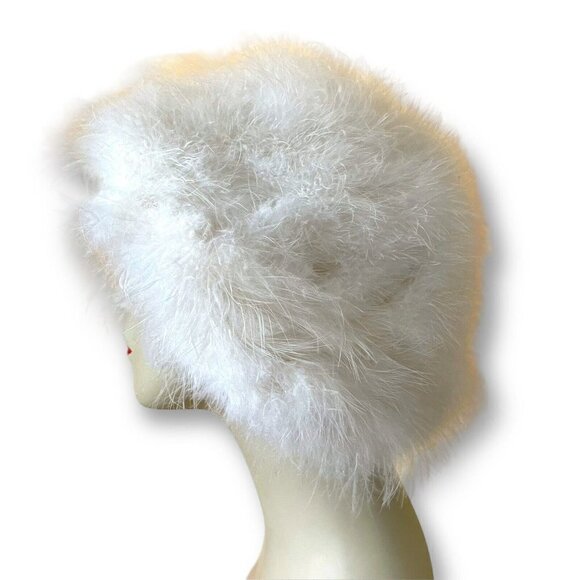 Vintage 1960s Womens White Maribou Feather Beret Mod Twiggy Twee Cloud Hat - Picture 3 of 11